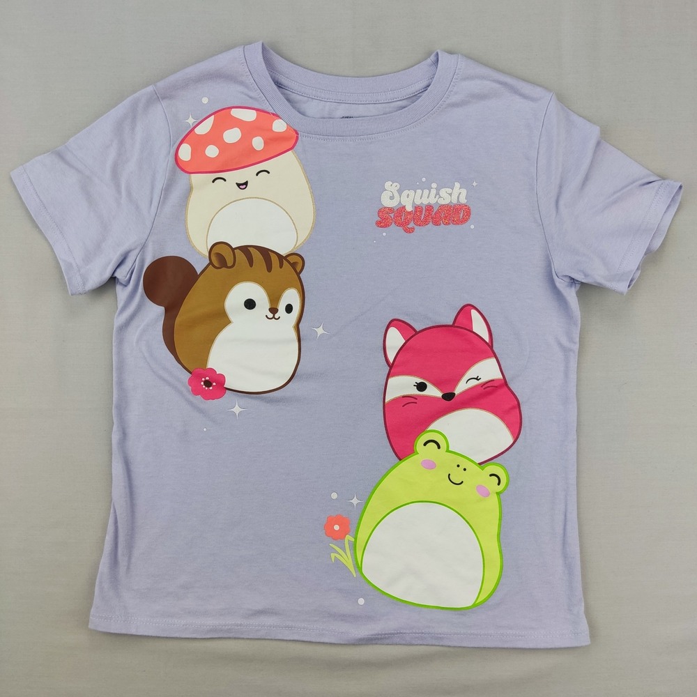 Squishmallows T-Shirt Girls XL 14/16 Purple Squish Squad Graphic Short Sleeve T